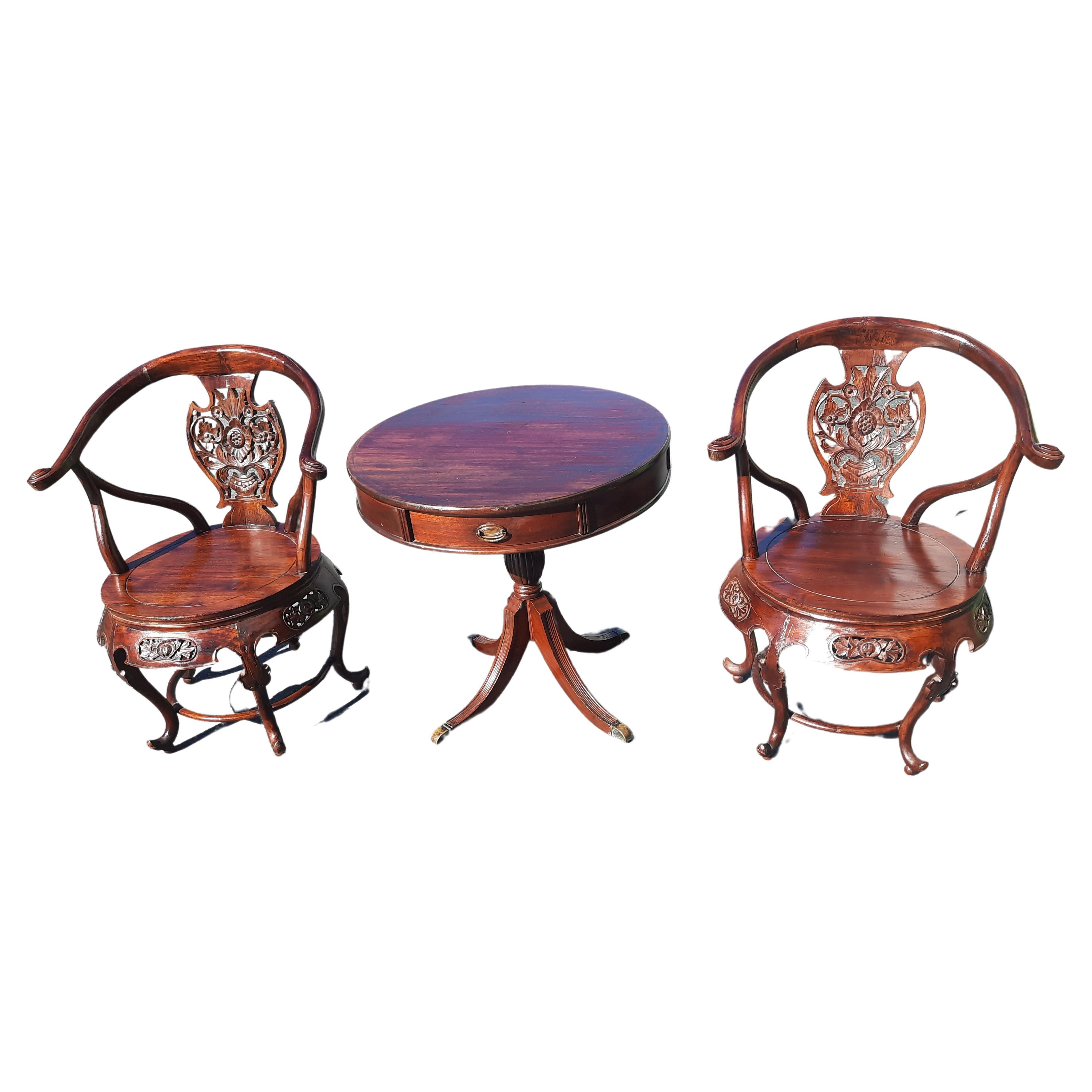 Antique Chinese Carved Hongmu Mahogany Arm Chairs, Circa 1960s, a Pair For Sale 7