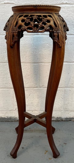 Antique Chinese Carved Inset Marble Pedestal