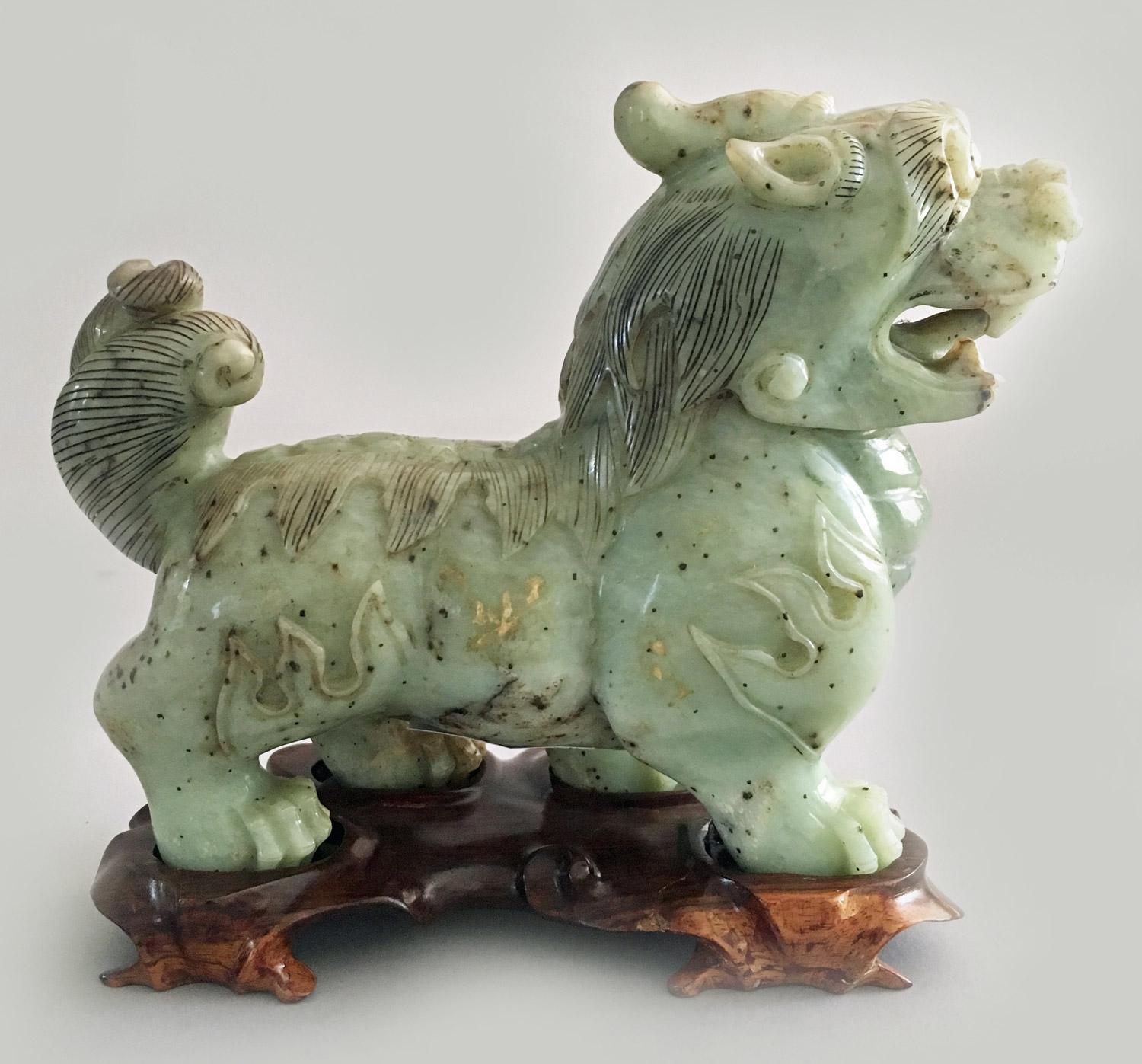 Chinese Export Antique Chinese Carved Jade Buddhistic Lion