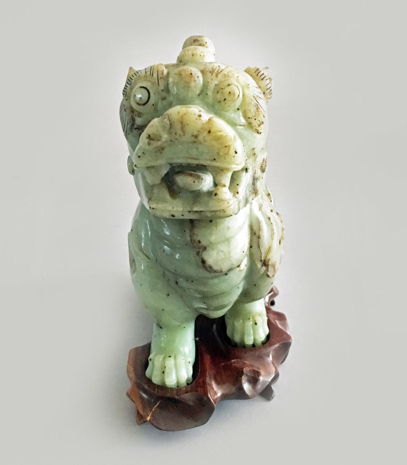 Early 20th Century Antique Chinese Carved Jade Buddhistic Lion