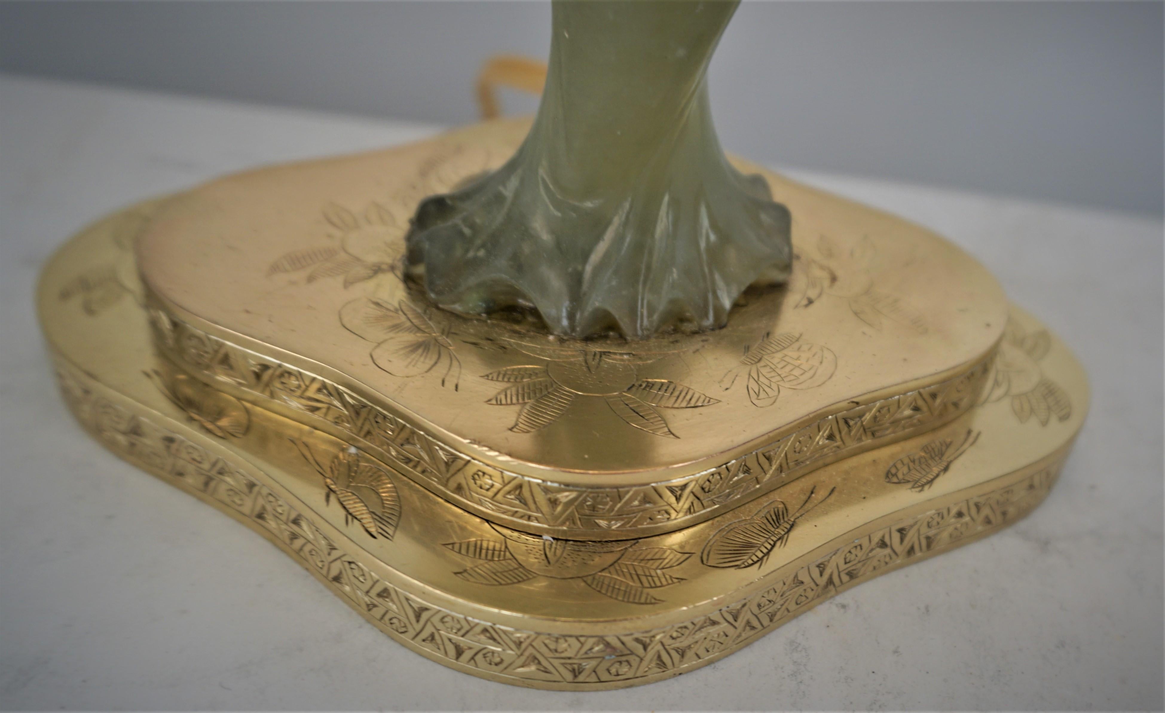 Antique Chinese Carved Jade Guan Yin Table Lamp In Good Condition In Fairfax, VA