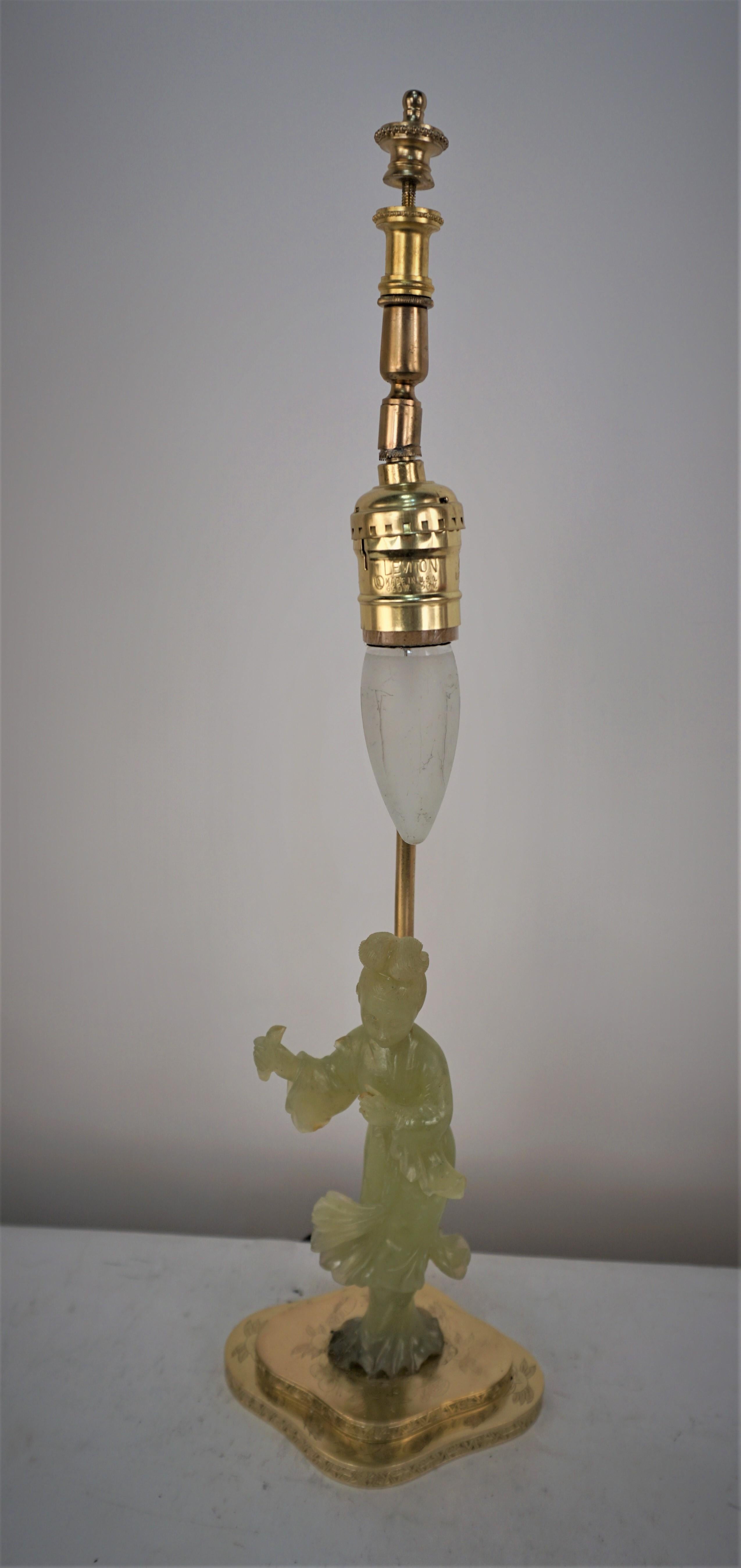 Antique Chinese Carved Jade Guan Yin Table Lamp 2