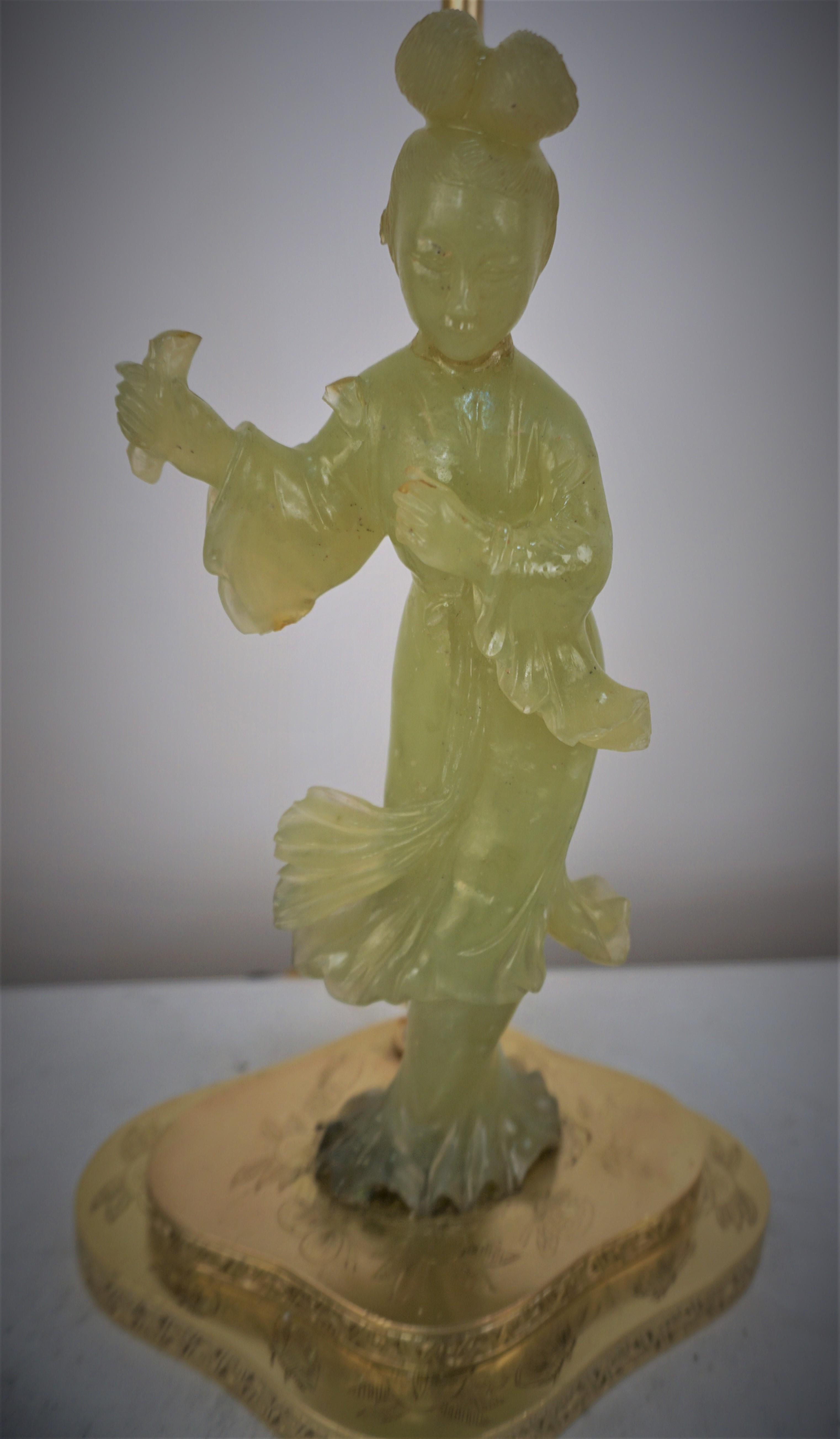 Antique Chinese Carved Jade Guan Yin Table Lamp 3