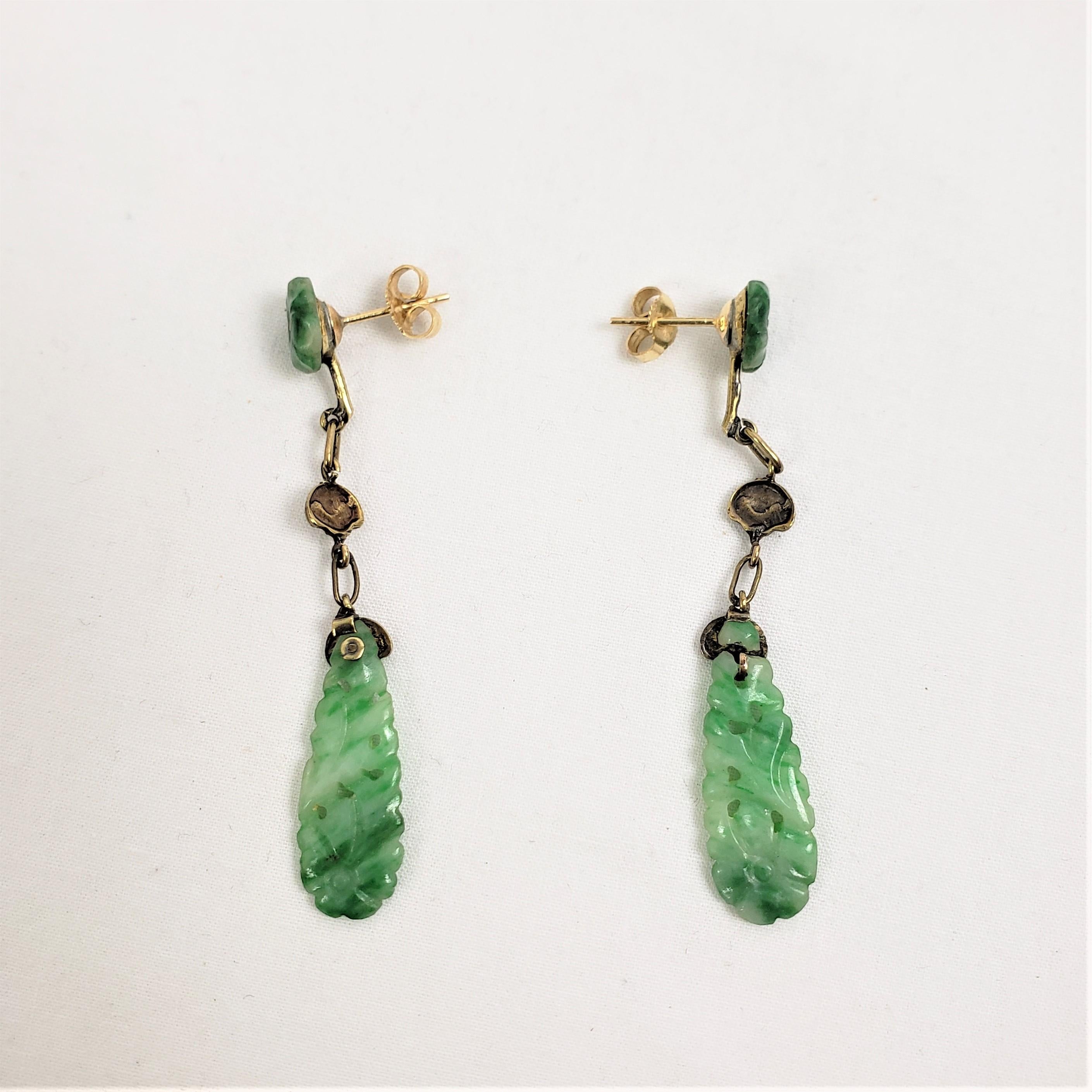 Antike chinesische geschnitzte Jade-Halskette, Ring & Ohrring aus 14 Karat Gelbgold im Angebot 4