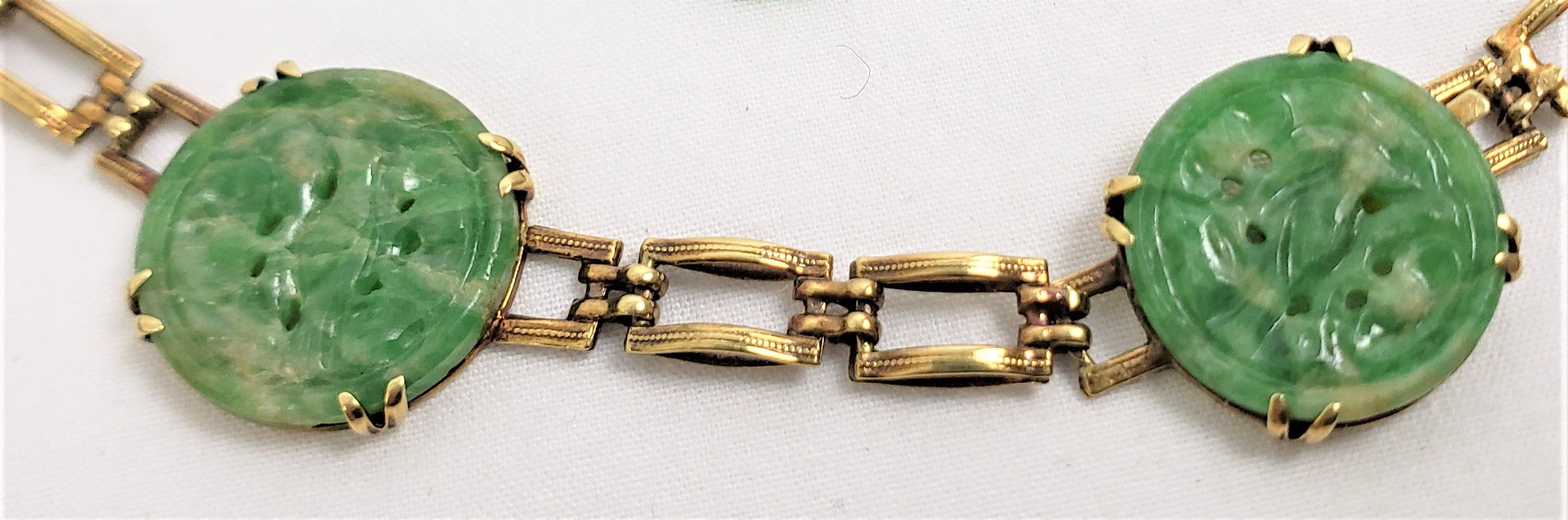 Antike chinesische geschnitzte Jade-Halskette, Ring & Ohrring aus 14 Karat Gelbgold (Chinesisch) im Angebot