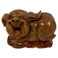 Estatua china antigua de cerdo de jade tallado, signo del zodiaco