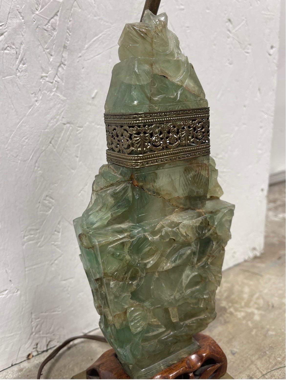 20th Century Antique Chinese Carved Jade Table Lamp, Circa 1920