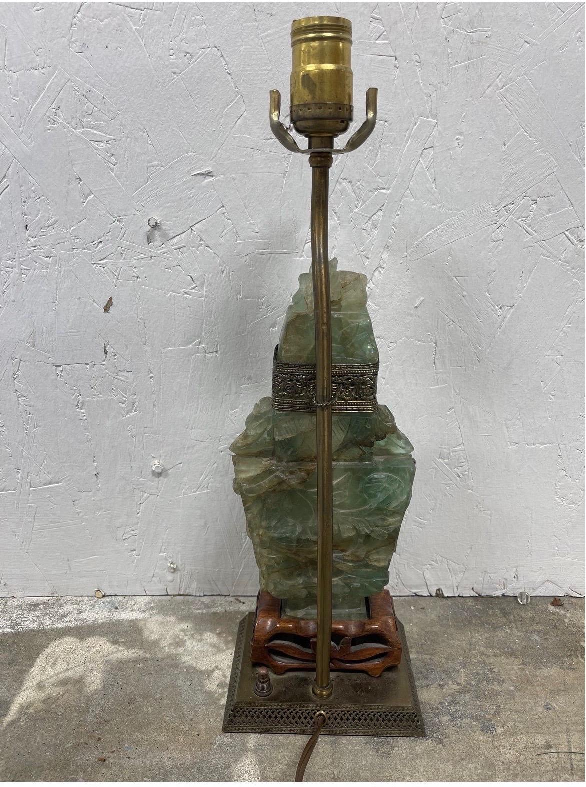 Antique Chinese Carved Jade Table Lamp, Circa 1920 1