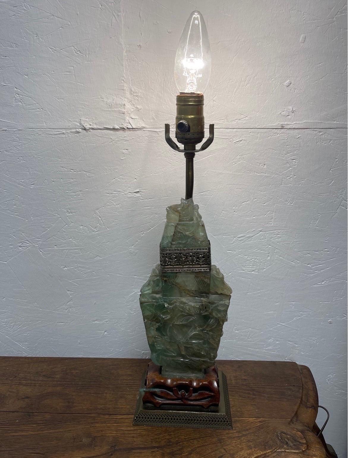 Antique Chinese Carved Jade Table Lamp, Circa 1920 3