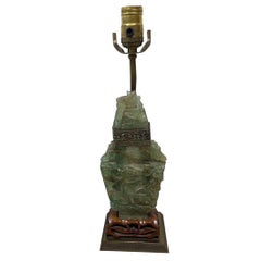 Antique Chinese Carved Jade Table Lamp, Circa 1920
