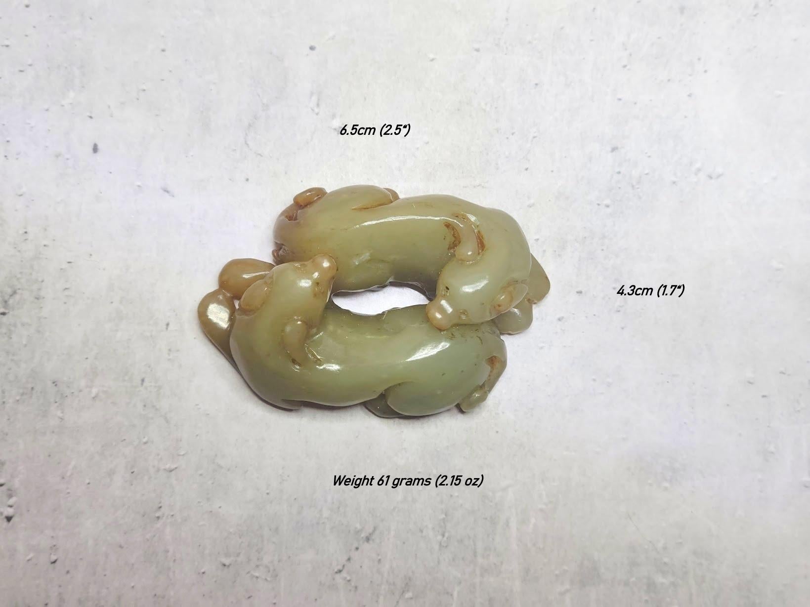 Antique Chinese Carved Jade Two Dogs 2