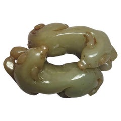 Antique Chinese Carved Jade Two Dogs