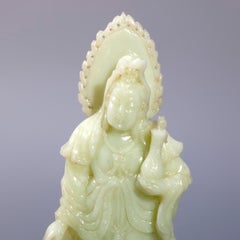 Antique Chinese Carved Jadeite Figure on Hardwood Base, 20th Century
