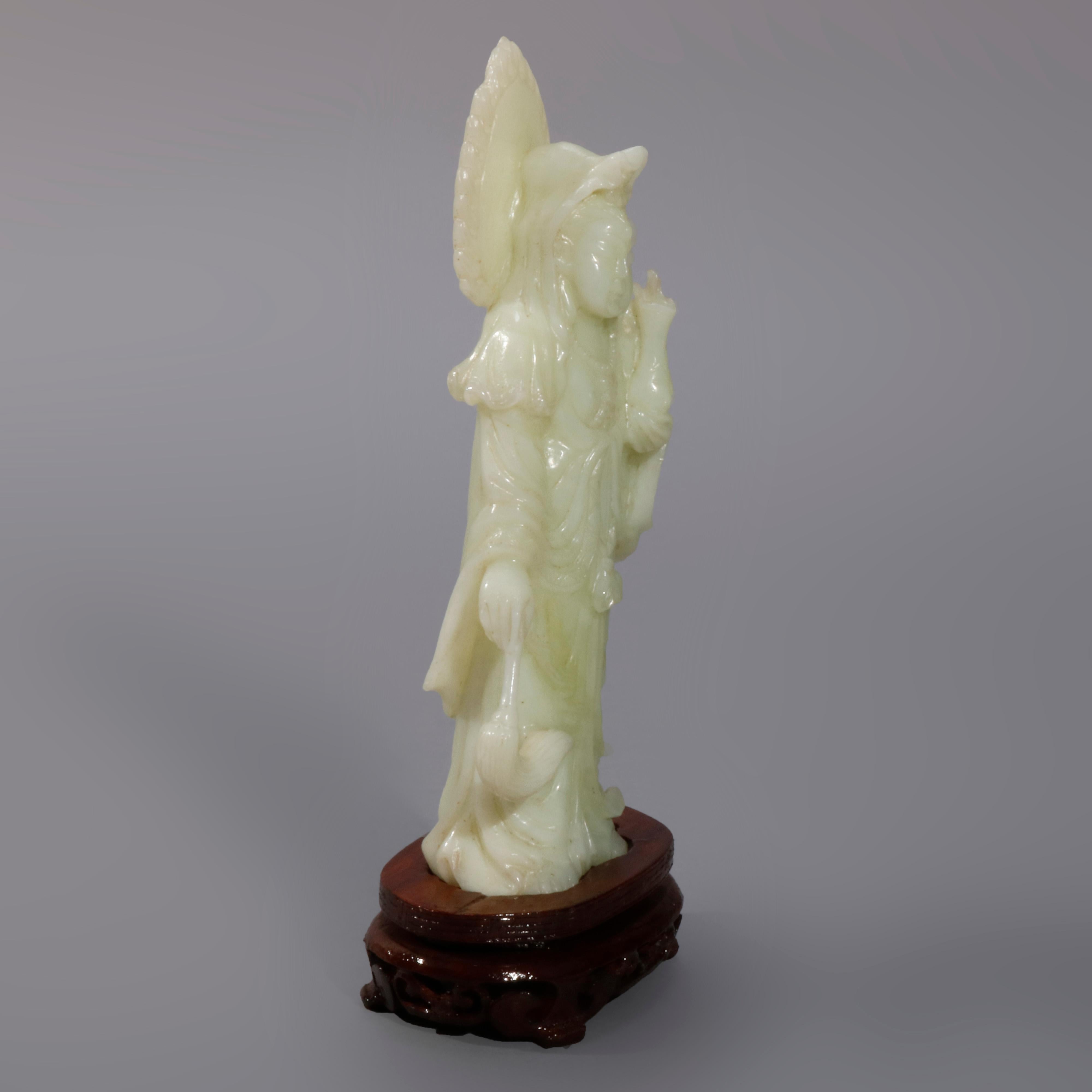 Antique Chinese Carved Jadeite Figure on Hardwood Base, 20th Century 1