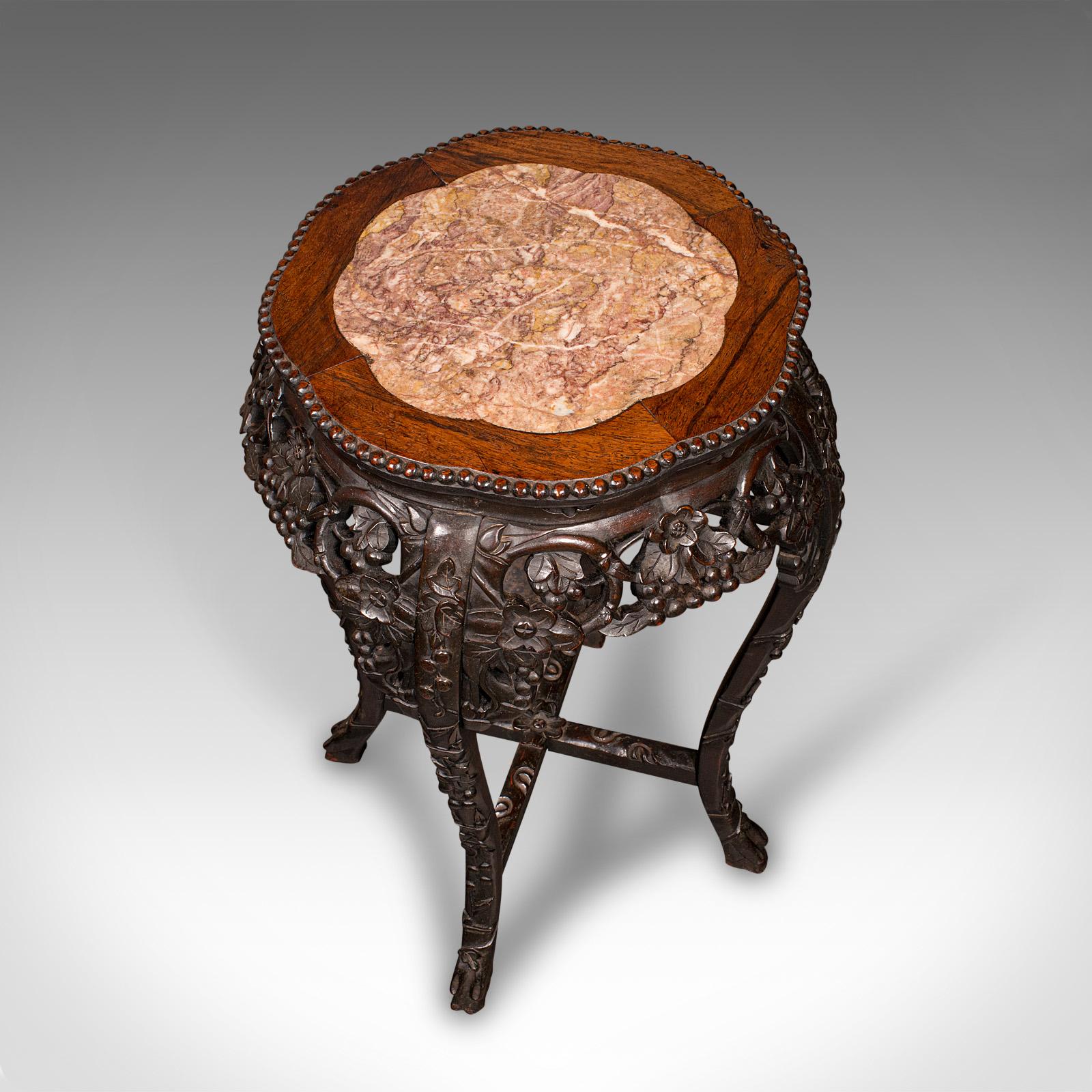 Marbre Ancienne Jardinière chinoise sculptée Stand, table à plantes en bois dur, Victorienne, 1870 en vente