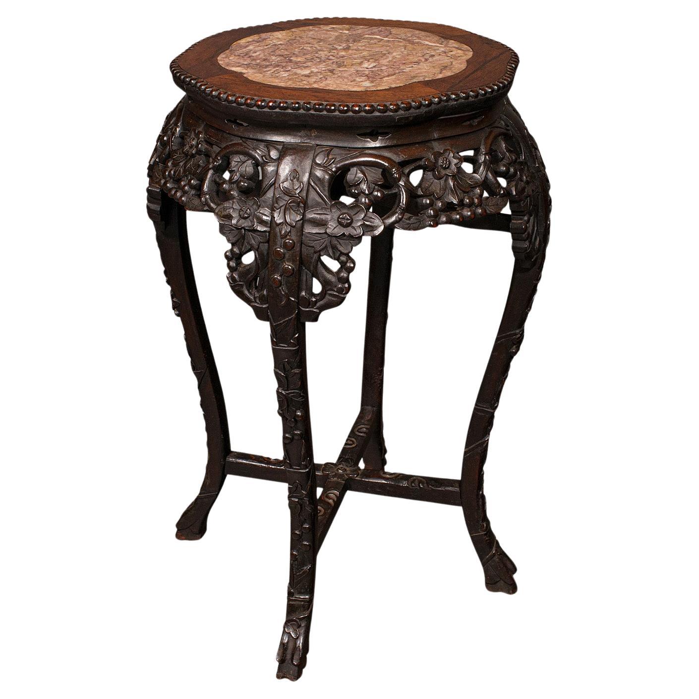Antico supporto cinese intagliato per jardinière, tavolo da fioriera in legno duro, vittoriano, 1870