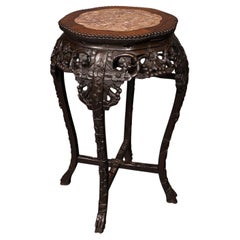 Antique Chinese Carved Jardinière Stand, Hardwood Planter Table, Victorian, 1870