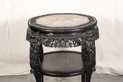 Antique Chinese Carved Marble-Top Tiered Side Table