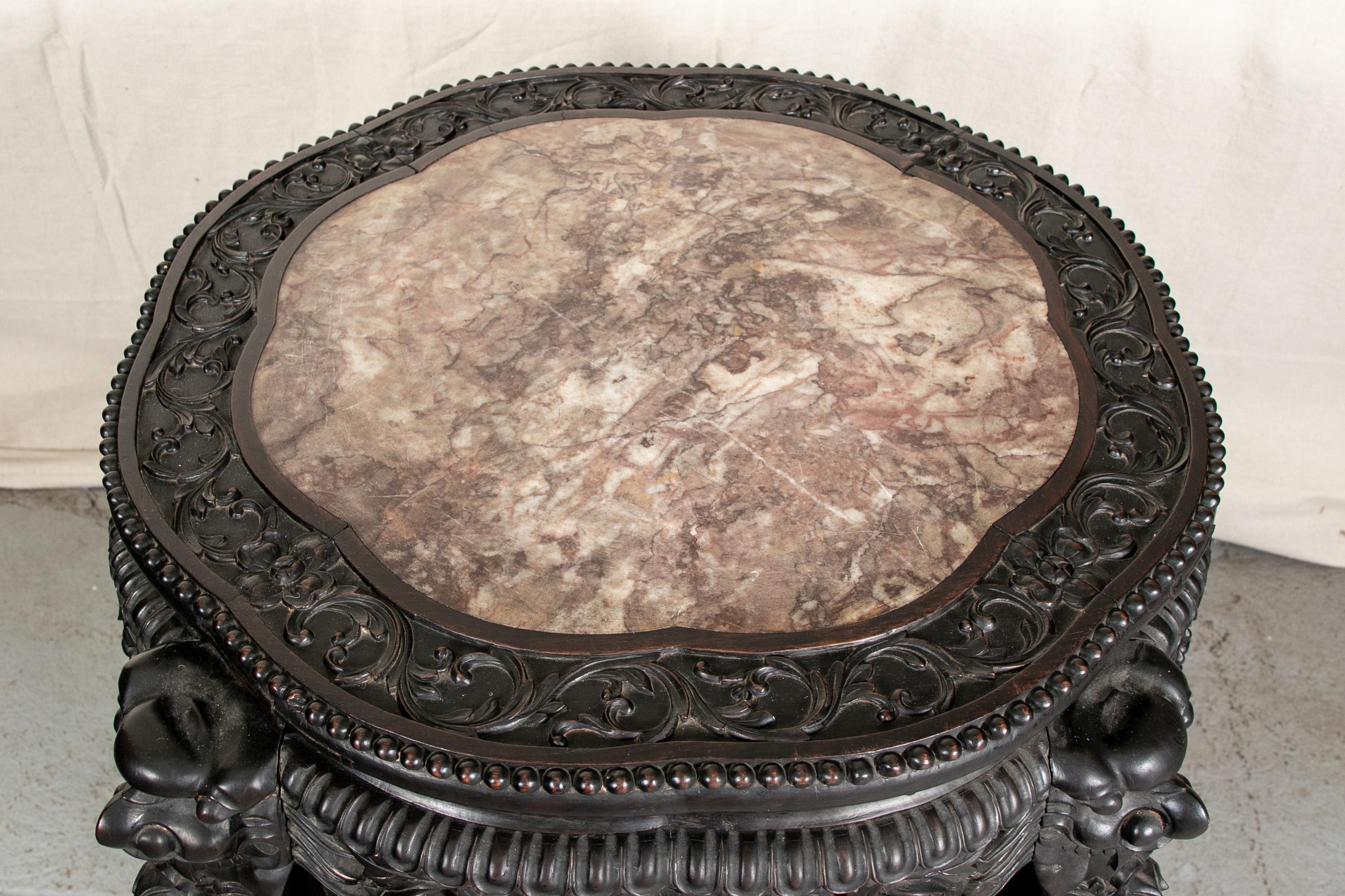 Chinese Chippendale Antique Chinese Carved Marble-Top Tiered Side Table
