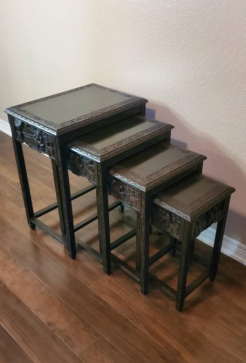 Asian Antique Chinese Carved Nesting Tables