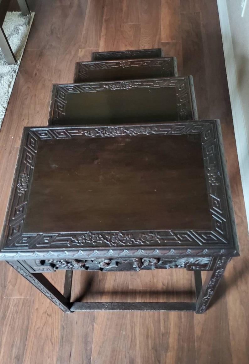 Antique Chinese Carved Nesting Tables In Good Condition In Forney, TX