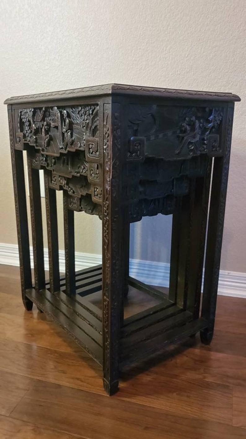 Wood Antique Chinese Carved Nesting Tables