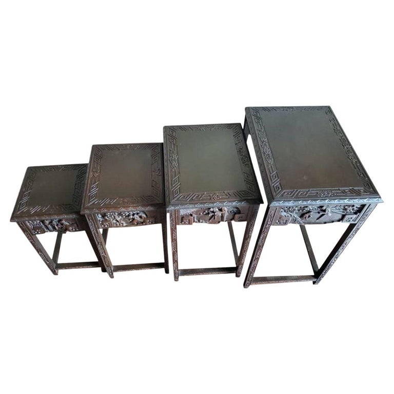 Antique Chinese Carved Nesting Tables For Sale at 1stDibs
