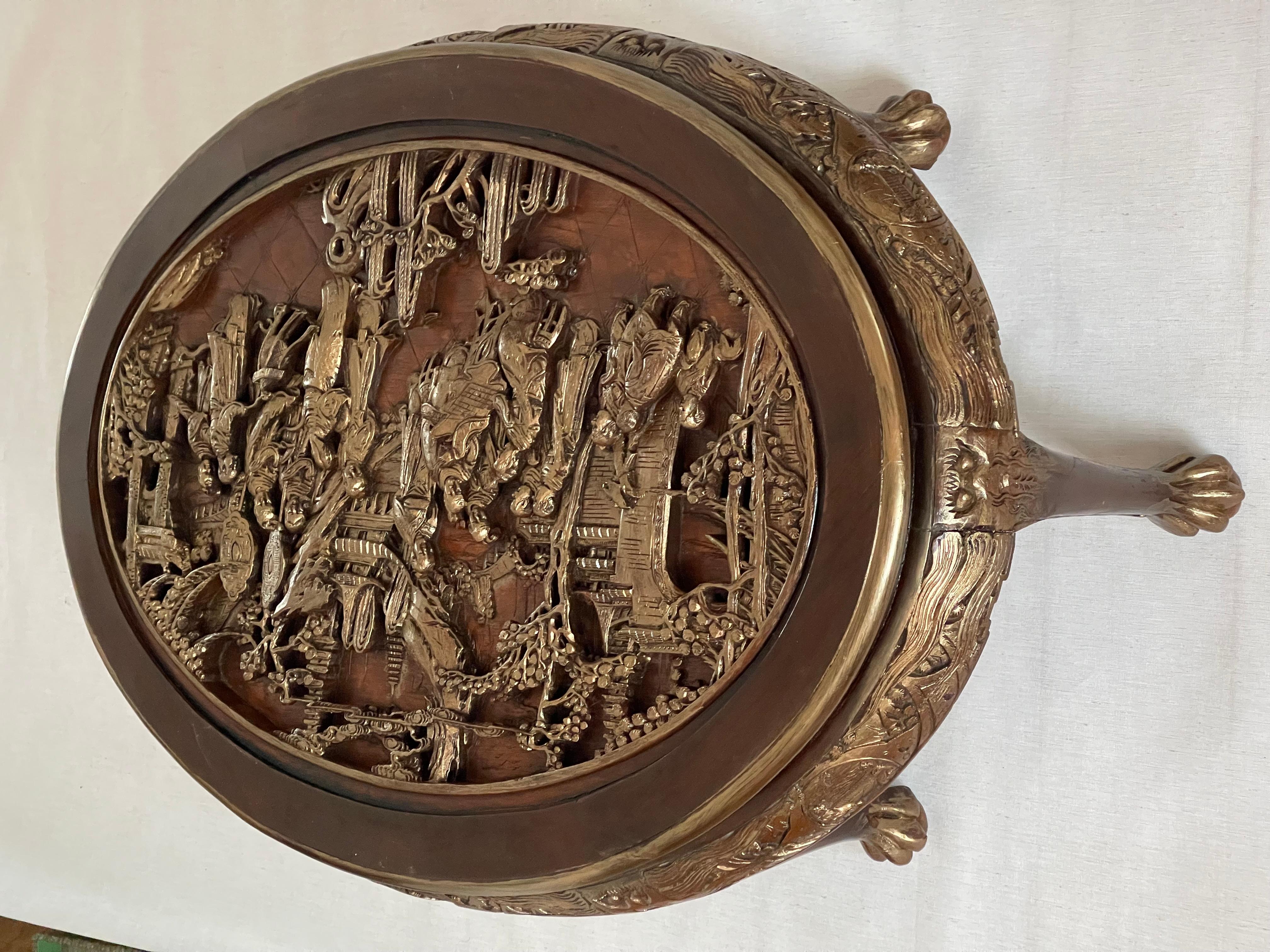 Antiker chinesischer geschnitzter Opium-Kaffeetisch mit 6 Stühlen im Angebot 3