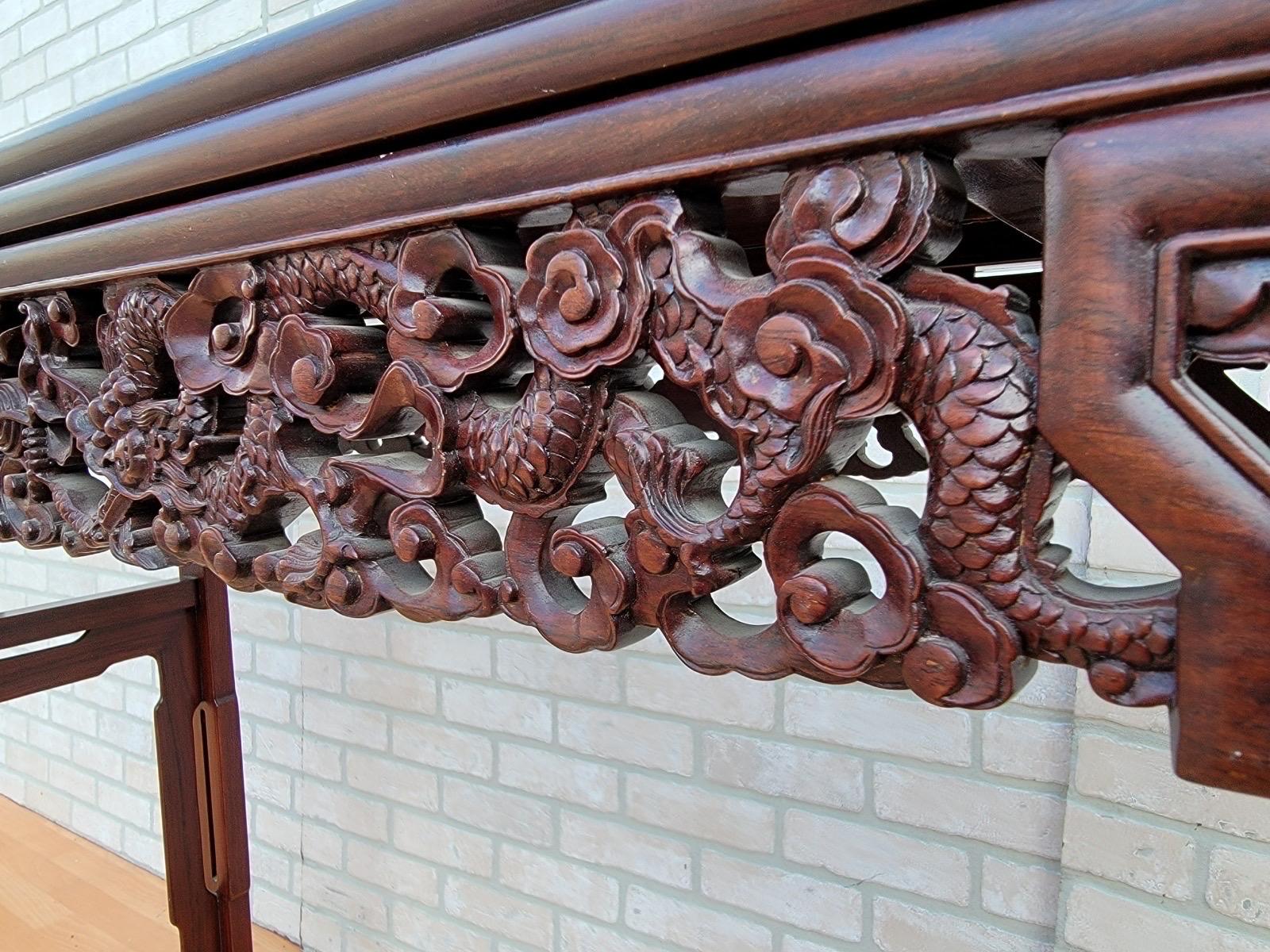 Chinese Export Antique Chinese Carved Ornate Rosewood Altar Console Table