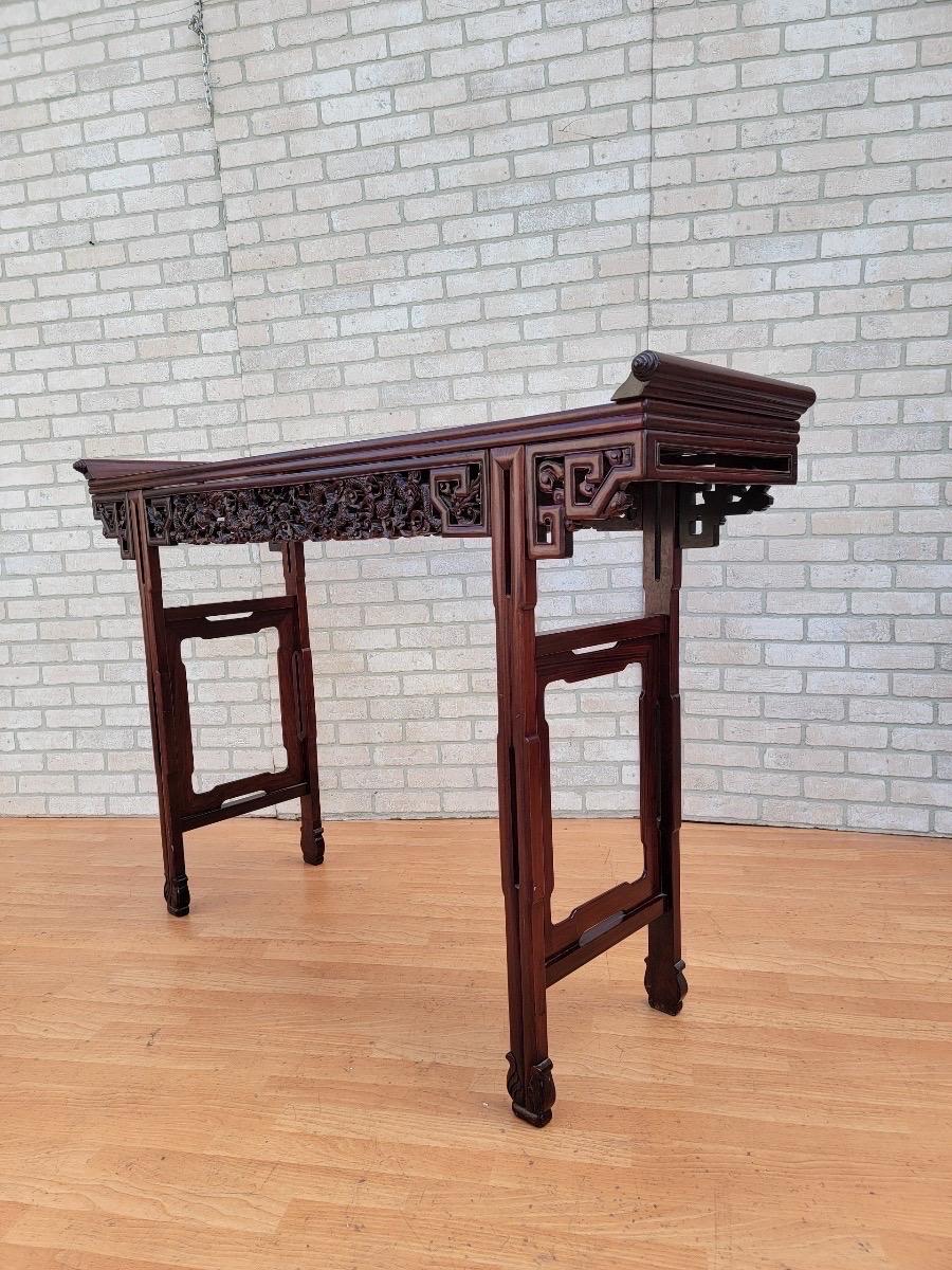 Antique Chinese Carved Ornate Rosewood Altar Console Table In Good Condition In Chicago, IL