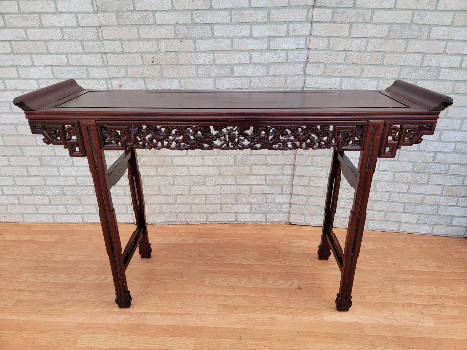 19th Century Antique Chinese Carved Ornate Rosewood Altar Console Table