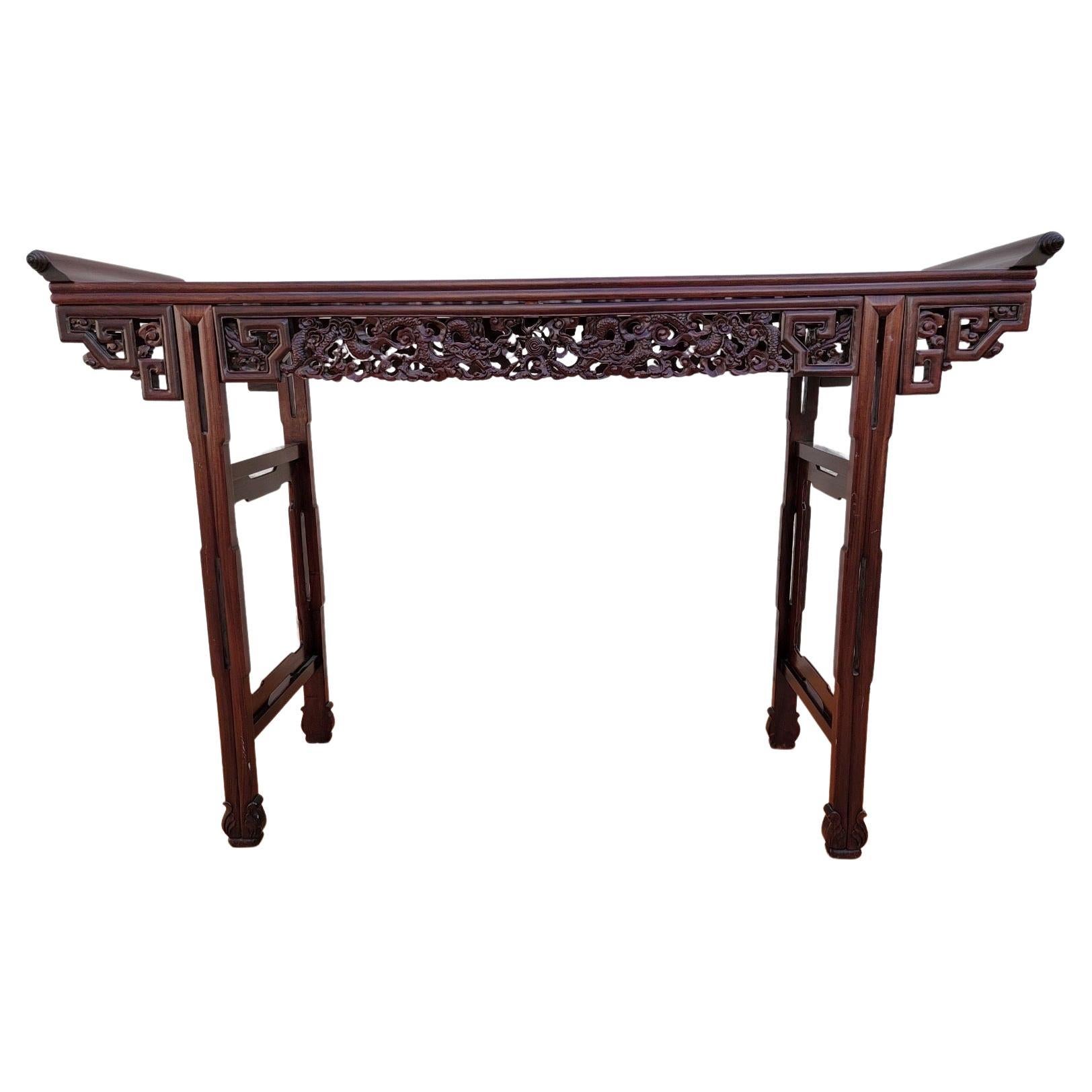 Antique Chinese Carved Ornate Rosewood Altar Console Table