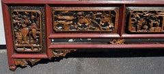 Antique Chinese Carved Panel with Red, Black, & Gilt Decoration