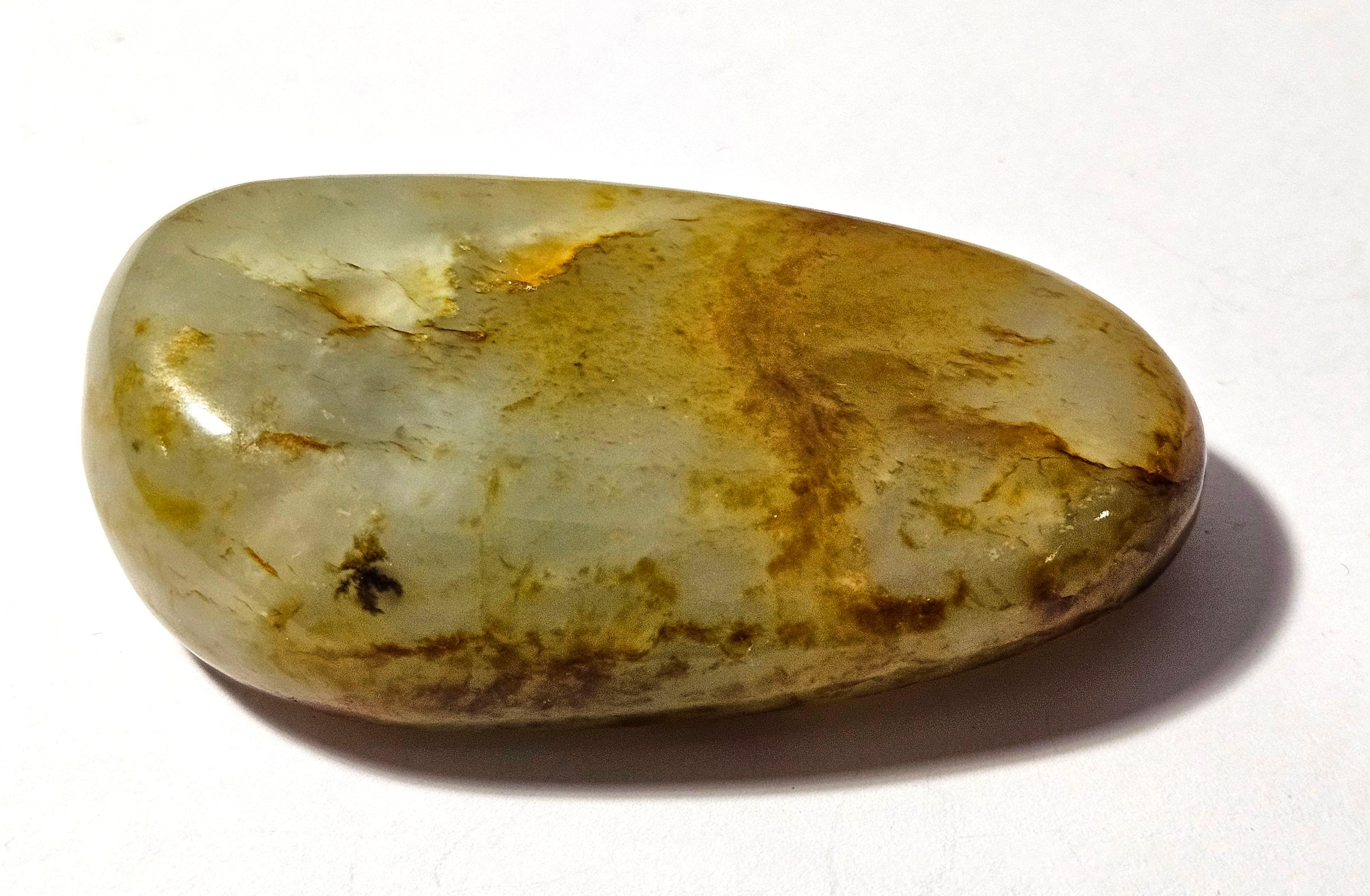 Antique galet chinois sculpté Hetian Jade blanc Ric#JD013 en vente 4