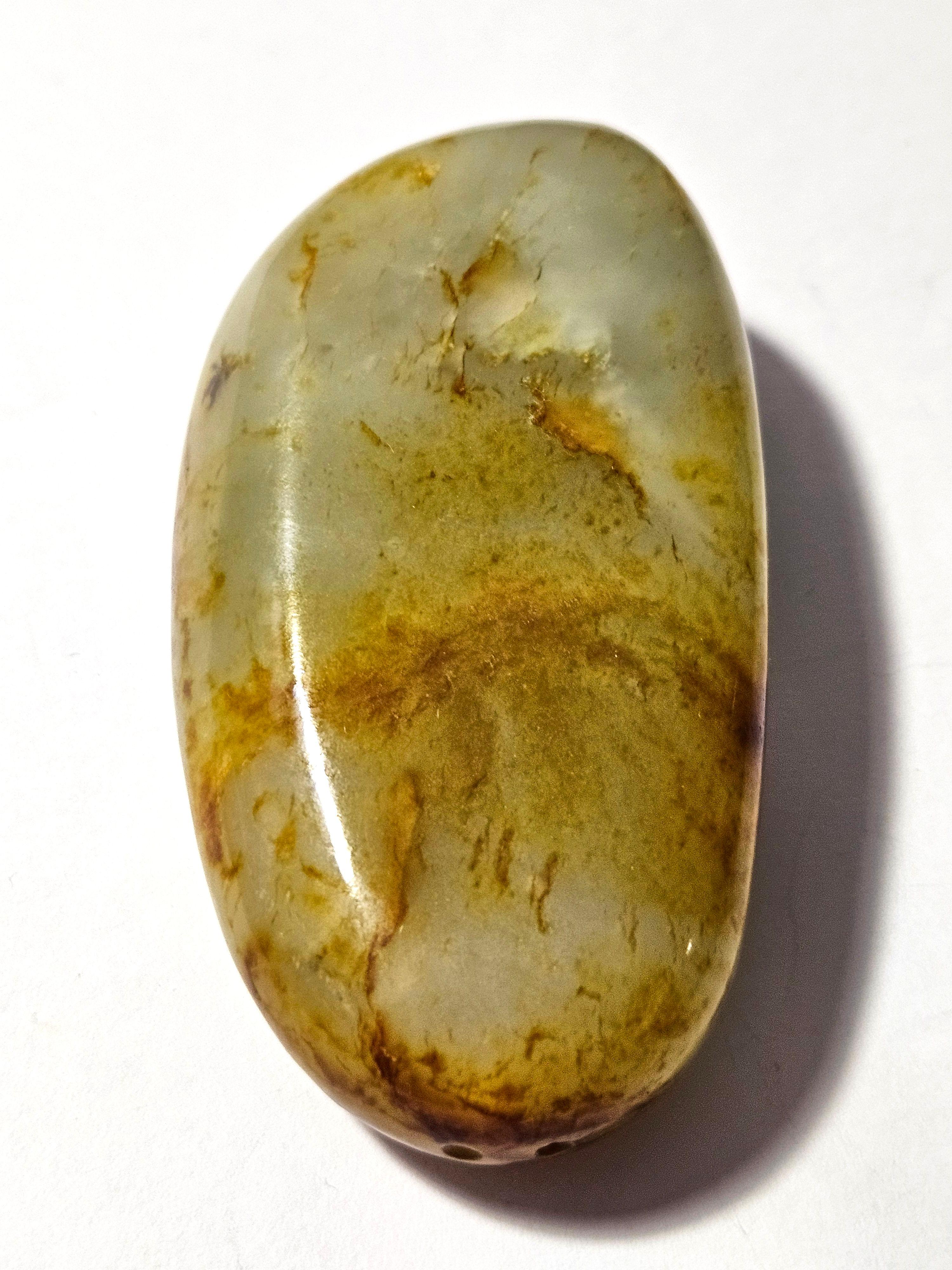 Antique galet chinois sculpté Hetian Jade blanc Ric#JD013 en vente 5