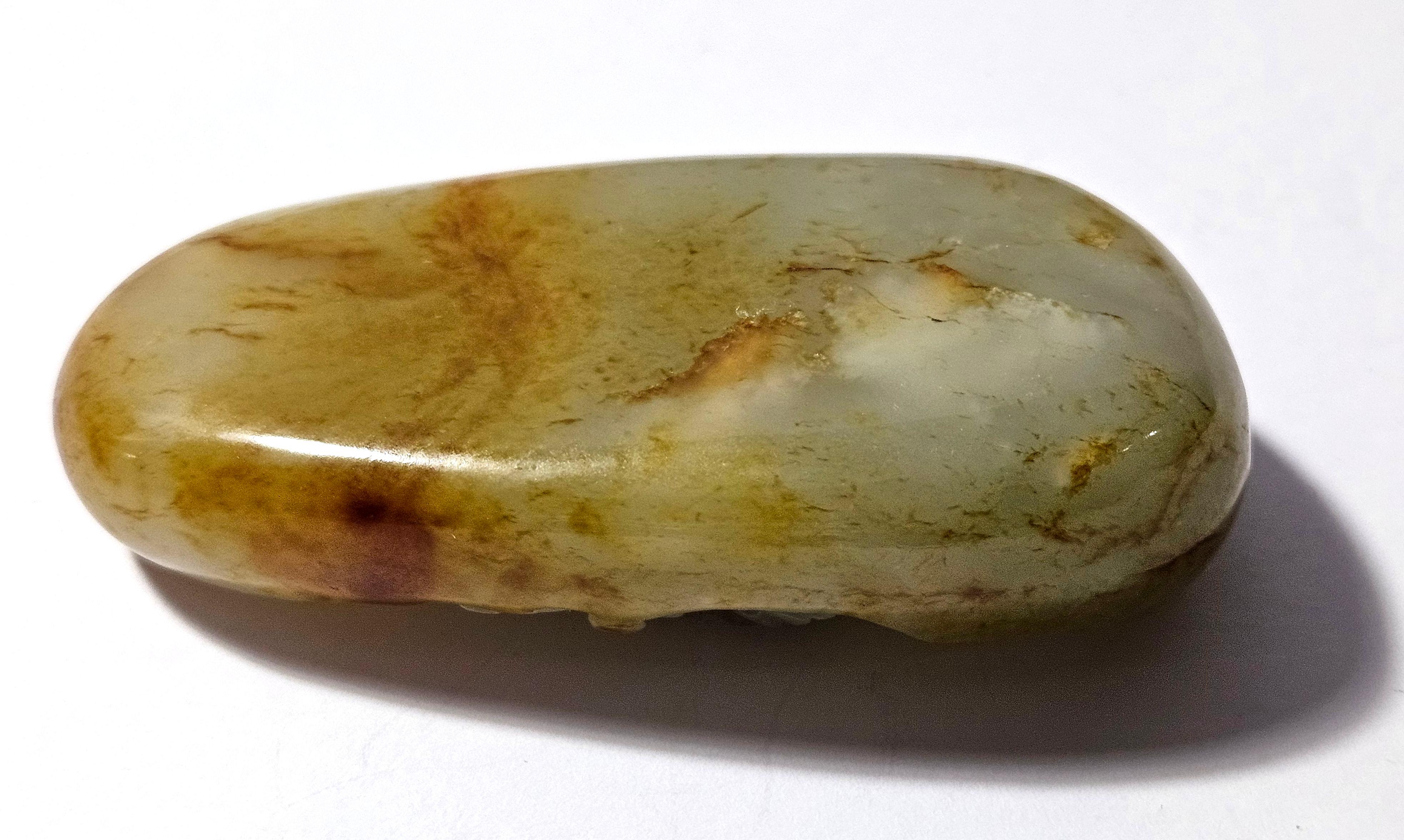 Antique galet chinois sculpté Hetian Jade blanc Ric#JD013 en vente 6