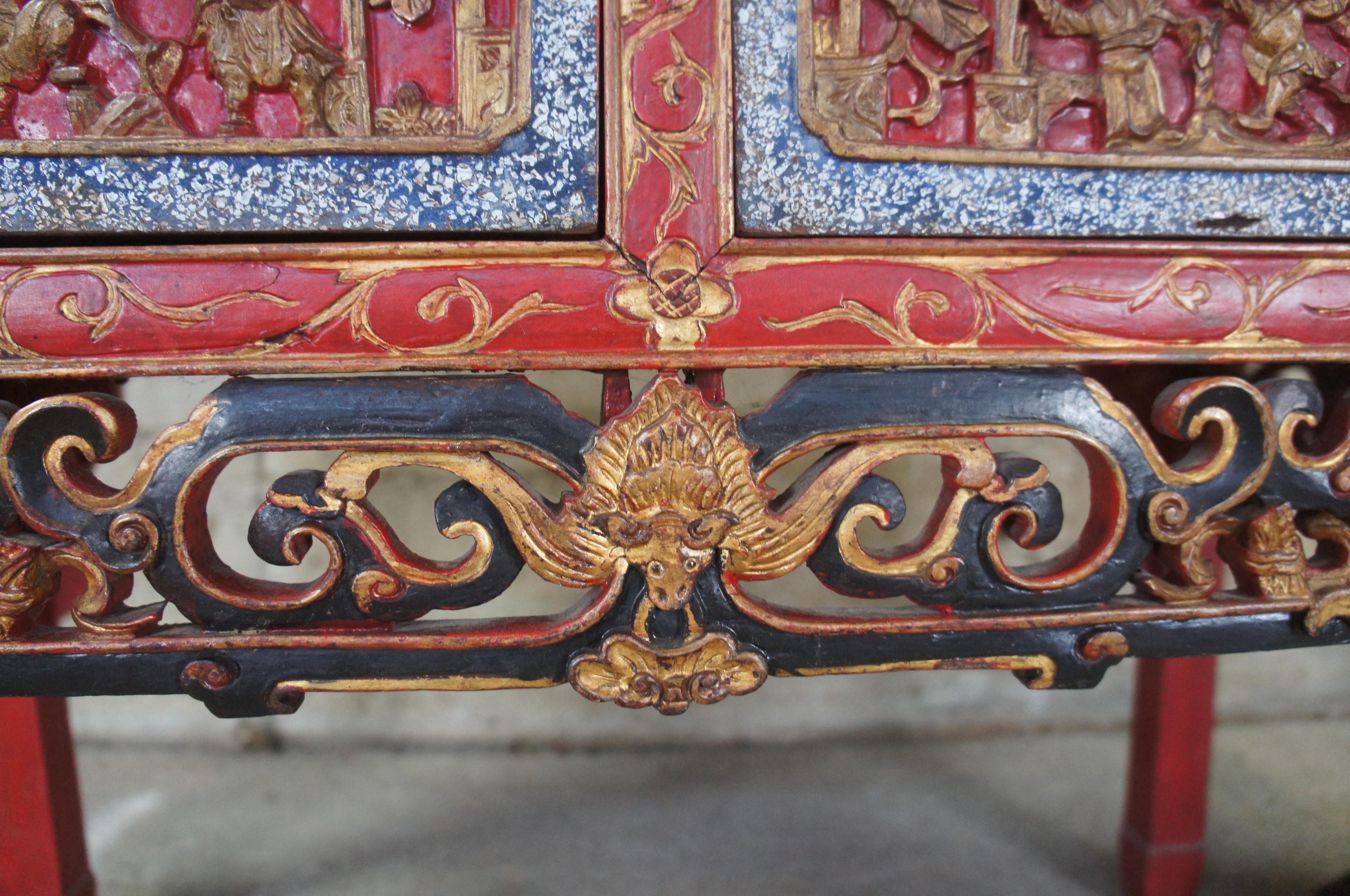 Antique Chinese Carved Red Altar Entry Console Chinoiserie Sideboard Table 2