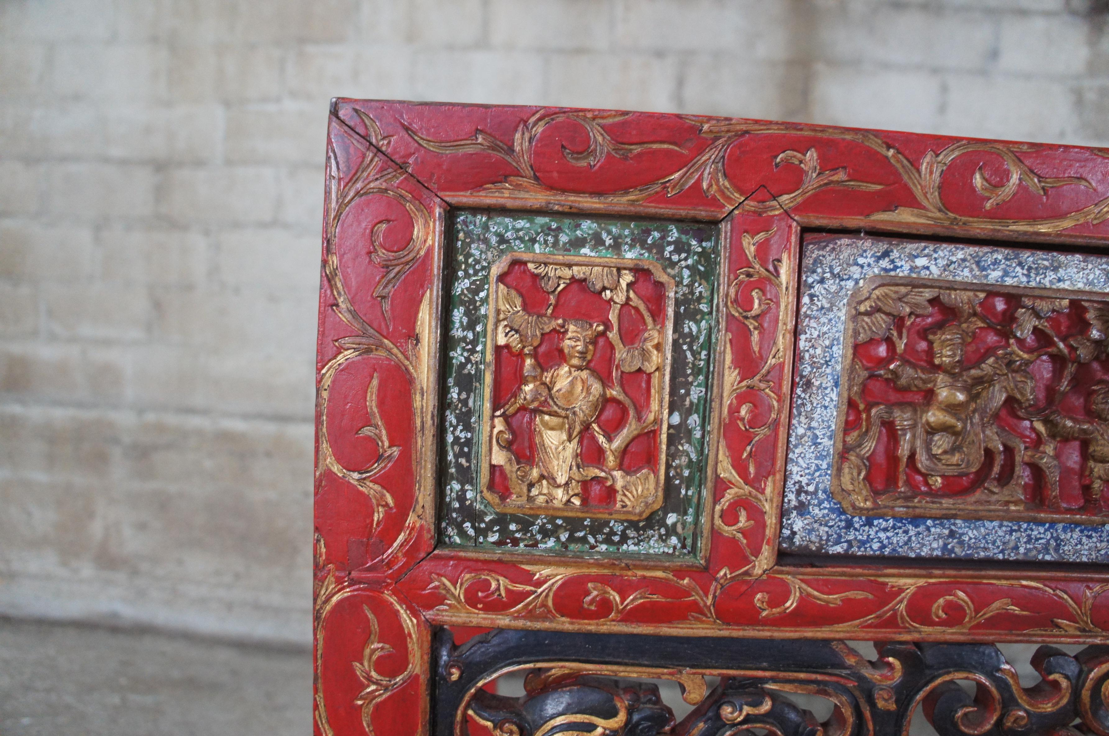 20th Century Antique Chinese Carved Red Altar Entry Console Chinoiserie Sideboard Table