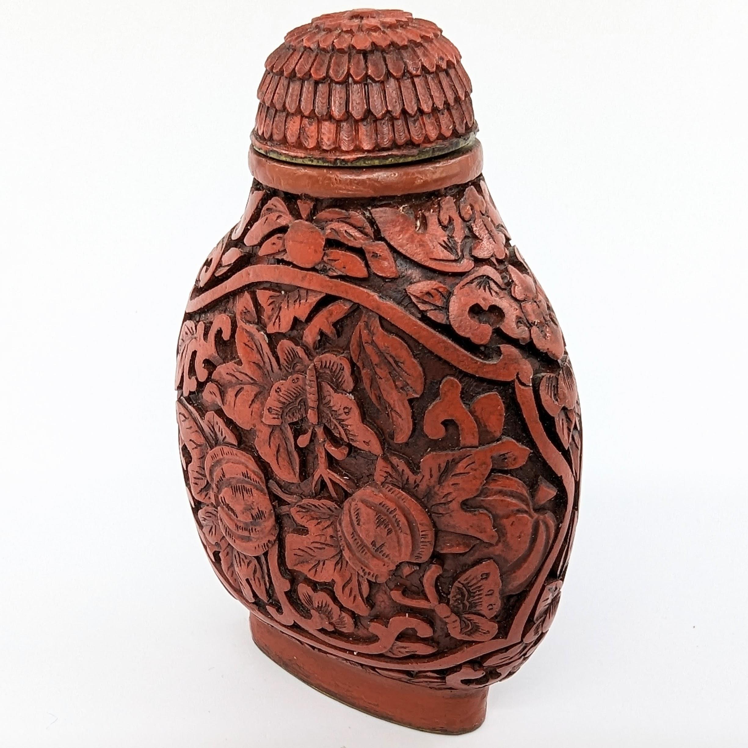 Antique Chinese Carved Cinnabar Lacquer Snuff Bottle Melons 19c Qing Daoguang Mk For Sale 4