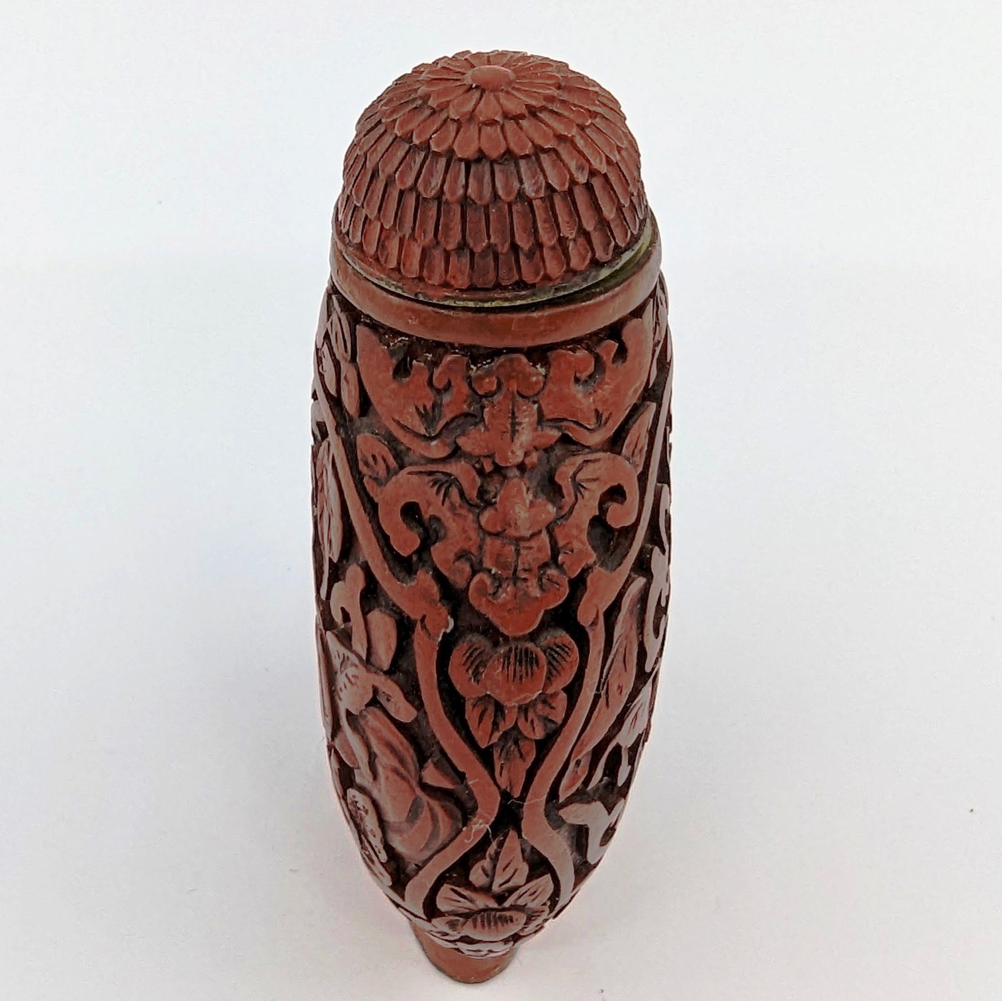 Antique Chinese Carved Cinnabar Lacquer Snuff Bottle Melons 19c Qing Daoguang Mk For Sale 6