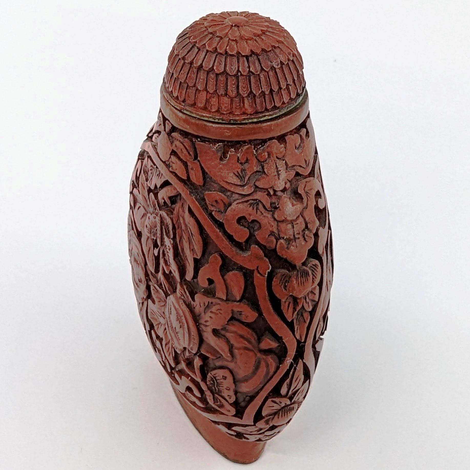 Antique Chinese Carved Cinnabar Lacquer Snuff Bottle Melons 19c Qing Daoguang Mk For Sale 7