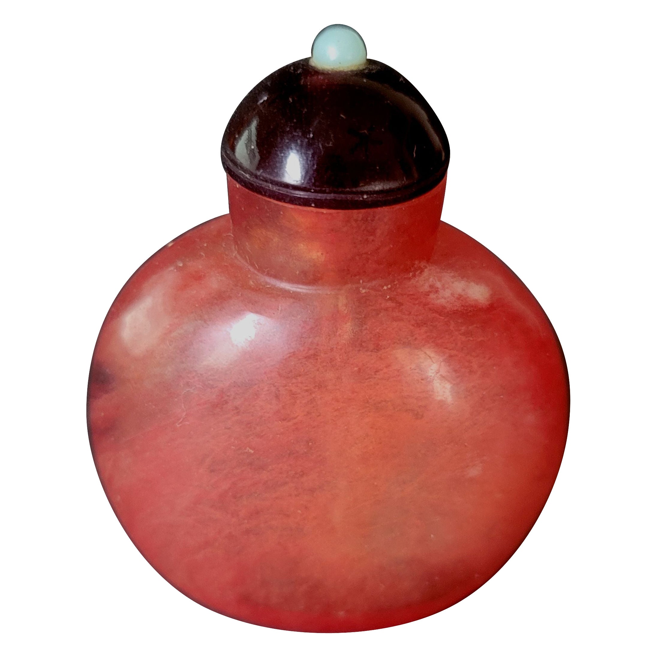 Antigua botella de rapé china tallada con piedras preciosas rojas, principios del siglo XX