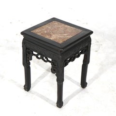 Antique Chinese Carved Redwood & Rouge Marble Top Table C1910