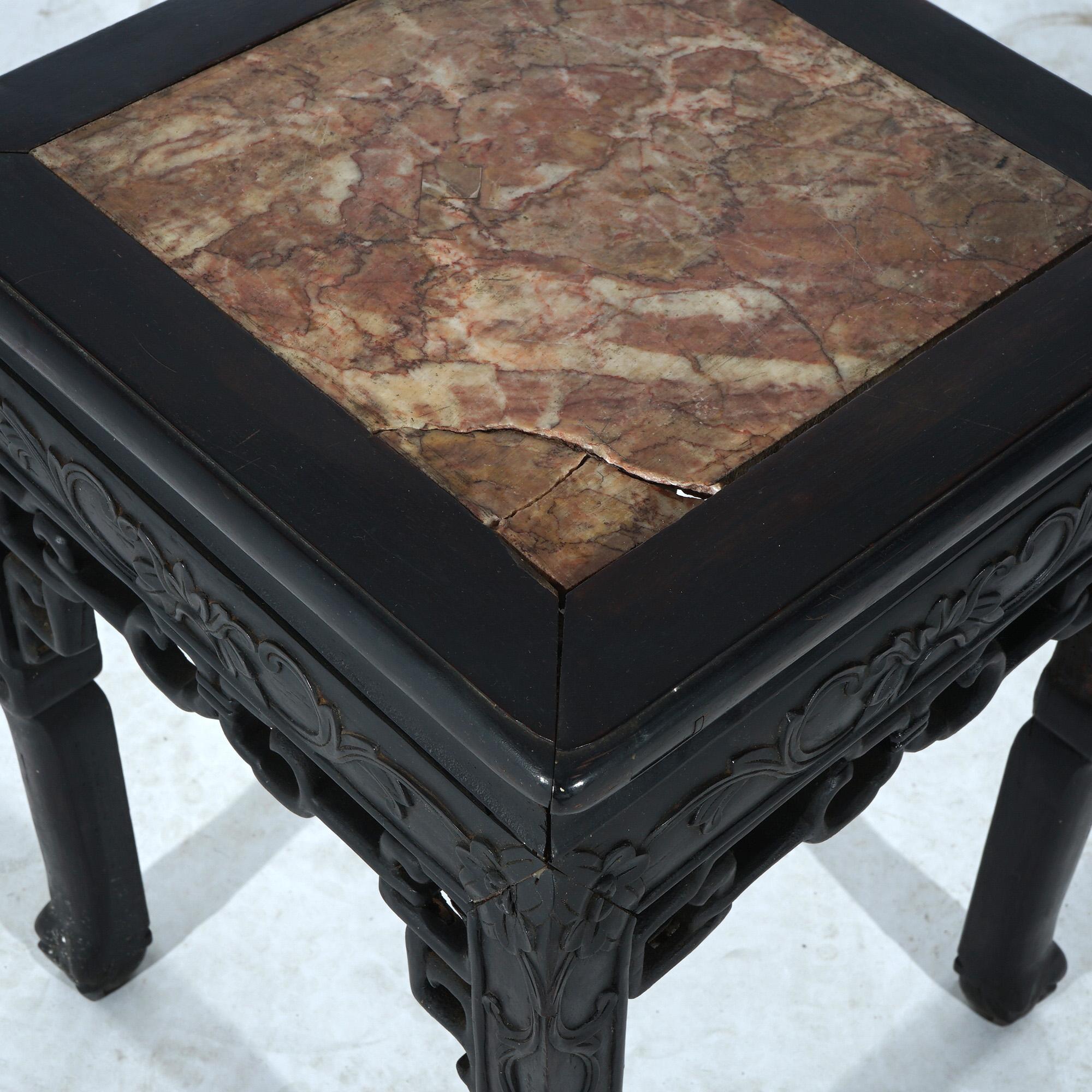 Antique Chinese Carved Redwood & Rouge Marble Top Table C1910 For Sale 2