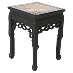 Antique Chinese Carved Redwood & Rouge Marble Top Table C1910