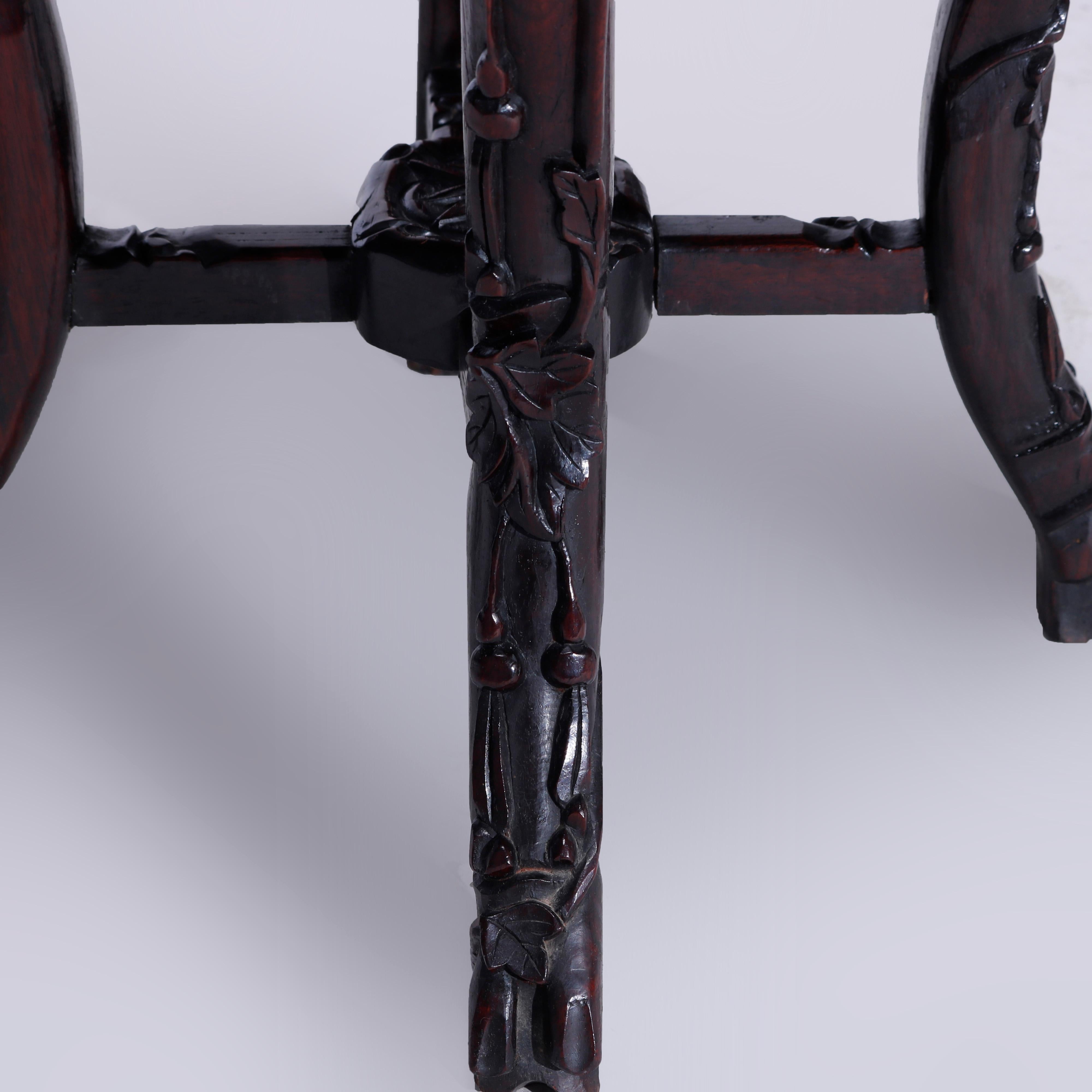 Antique Chinese Carved & Reticulated Rosewood & Marble Side Table Circa 1910 3