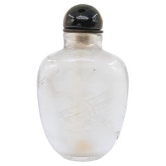 Antigua botella china de rapé de cristal de roca tallado Tapón de ojo de tigre 19c Qing