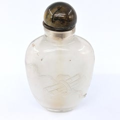 Antique Chinese Carved Rock Crystal Snuff Bottle Tiger's Eye Stopper 19c Qing