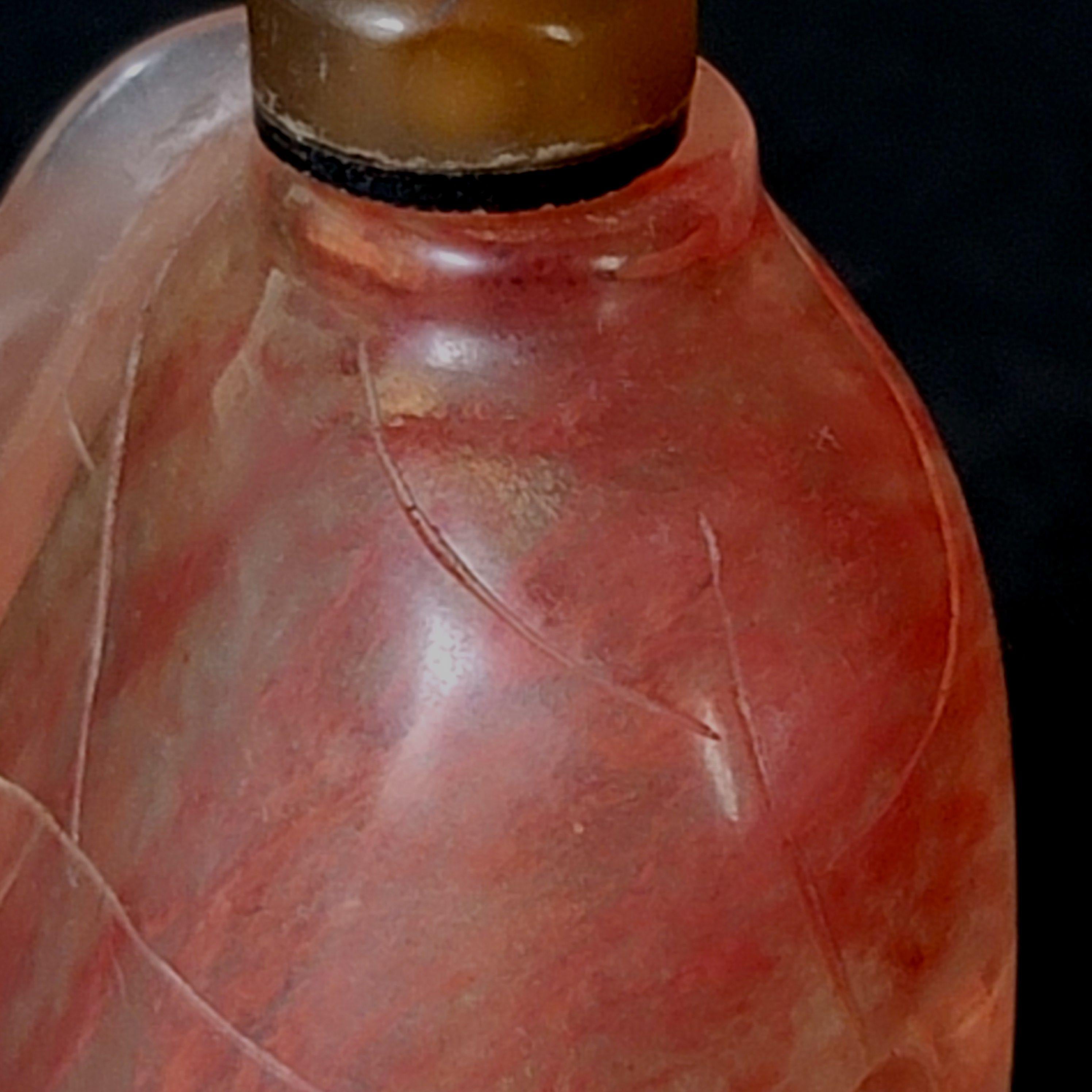 Antique Chinese Carved Rock Crystal with Pink Grain Snuff Bottle, 19th Century For Sale 6