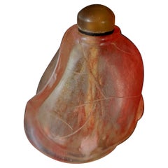 Antique Chinese Carved Rock Crystal with Pink Grain Snuff Bottle, 19th Century